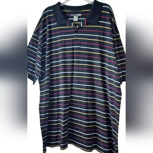 Mens Black Striped Polo Golf Shirt 3XLT Preppy Country Club Dad Nautical Tall